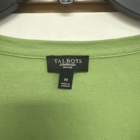 Talbots Sage Green Ribbon Embellished Top Tee Shirt Knit M Petite Soft - Picture 3 of 8